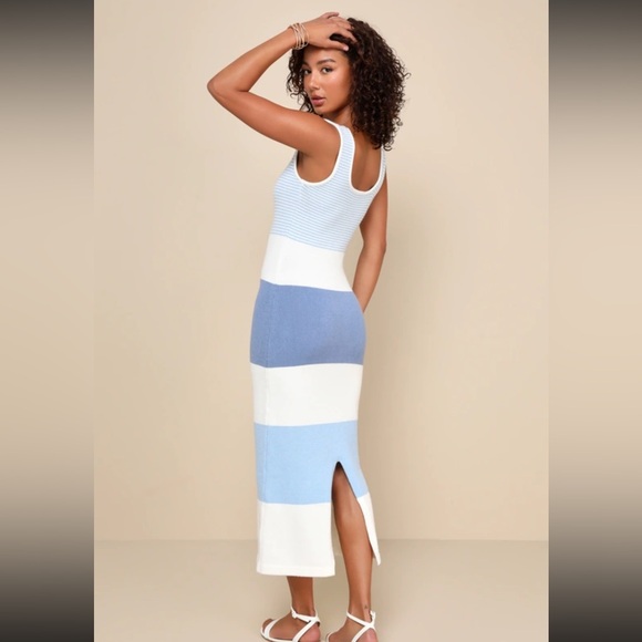 Lulu's Blue and White Striped Midi Dress - Picture 3 of 4